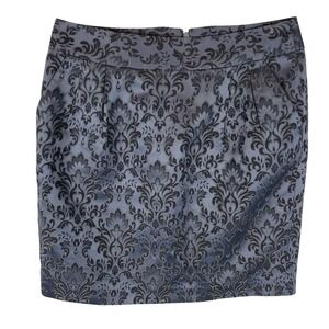 Ann Taylor Petite Jacquard Damask Pencil Skirt Dark Gray Business Casual Size 6P